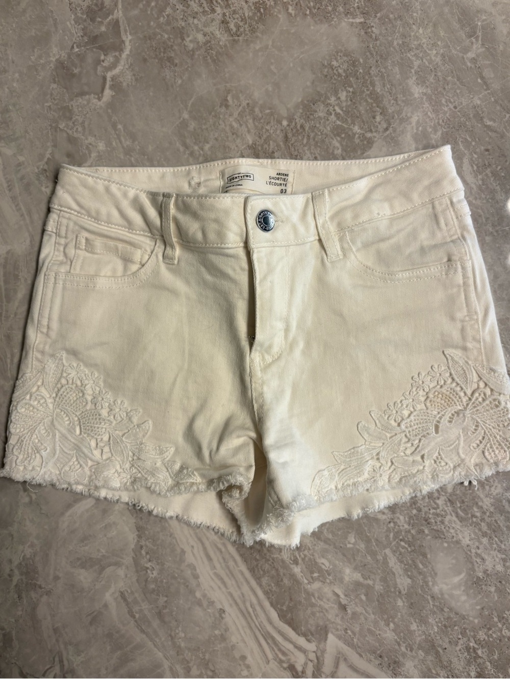 Ardene White Lace-Trim Denim Shorts